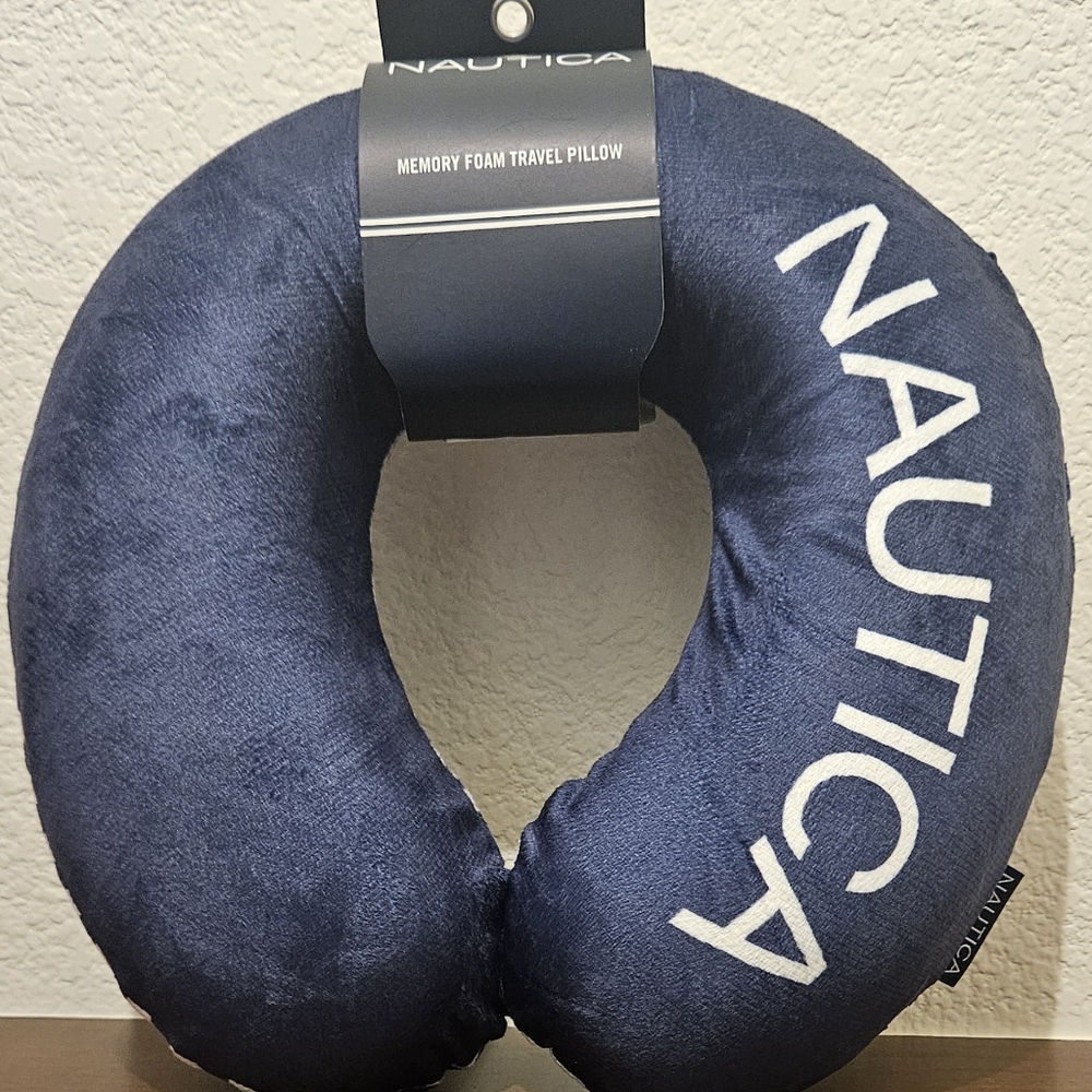 Nautica Memory Foam Travel Neck Pillow, Blue/Stripes, One Size